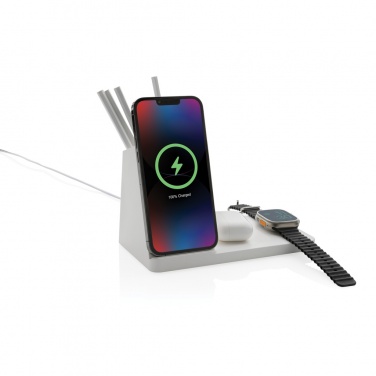 Logotrade promotional product image of: Ontario recycled plastic & bamboo 3-in-1 wireless charger