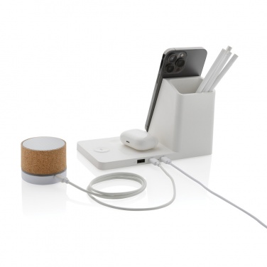 Logo trade promotional products image of: Ontario recycled plastic & bamboo 3-in-1 wireless charger
