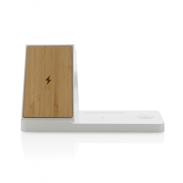 Logo trade promotional item photo of: Ontario recycled plastic & bamboo 3-in-1 wireless charger