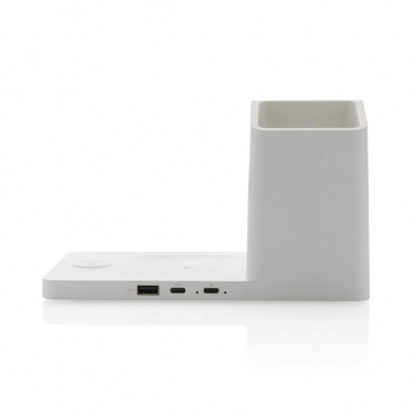 Logo trade promotional gifts picture of: Ontario recycled plastic & bamboo 3-in-1 wireless charger