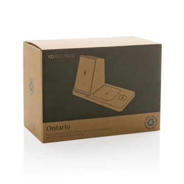 Logo trade promotional products picture of: Ontario recycled plastic & bamboo 3-in-1 wireless charger