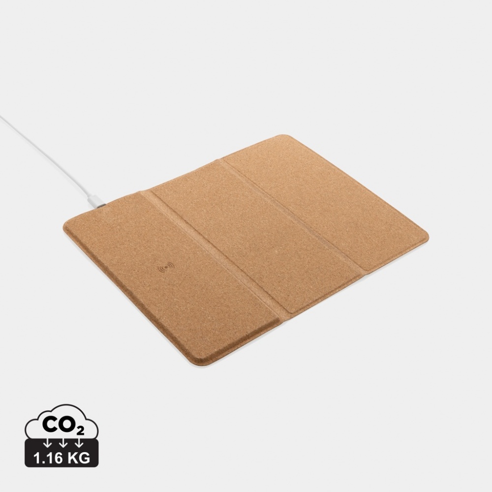 Logo trade promotional item photo of: 10W wireless charging cork mousepad and stand