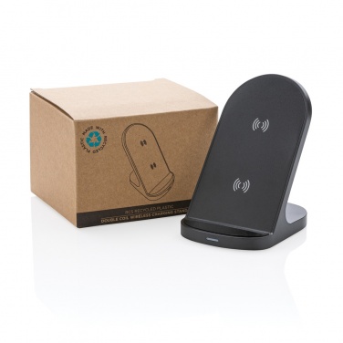 Logotrade advertising product picture of: RCS recycled plastic double coil wireless stand 15W