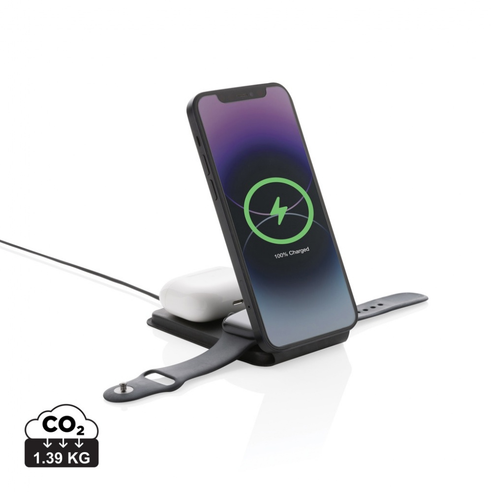 Logotrade promotional items photo of: Swiss Peak RCS rPU 15W  3-in-1 magnetic wireless charger