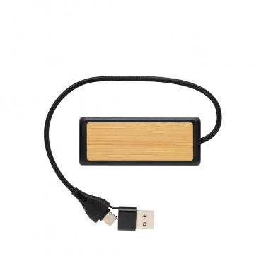 Logo trade promotional merchandise photo of: Link RCS recycled plastic and bamboo dual Input USB hub