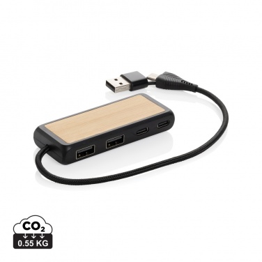 Logo trade promotional products image of: Link RCS recycled plastic and bamboo dual Input USB hub