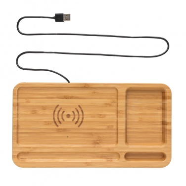 Logo trade promotional merchandise image of: Bamboo desk organiser 5W wireless charger