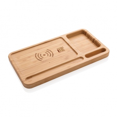 Logo trade promotional items image of: Bamboo desk organiser 5W wireless charger