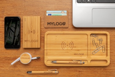 Logo trade promotional gifts picture of: Bamboo desk organiser 5W wireless charger