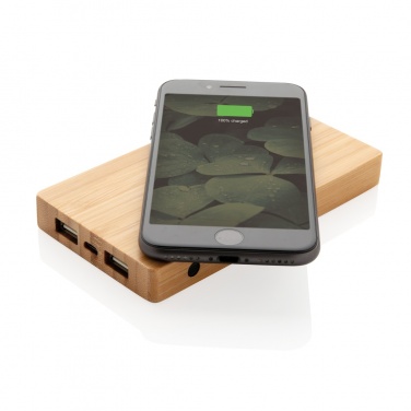 Logo trade corporate gifts image of: Bamboo 4.000 mAh wireless 5W Powerbank