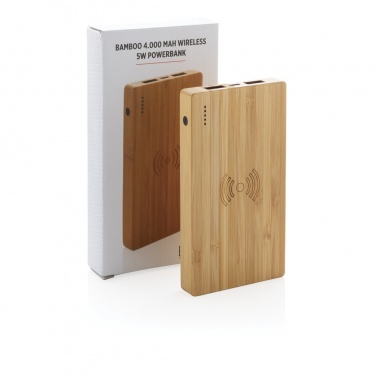 Logo trade business gift photo of: Bamboo 4.000 mAh wireless 5W Powerbank