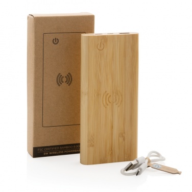 Logo trade advertising product photo of: Bamboo 8.000 mAh 5W wireless powerbank