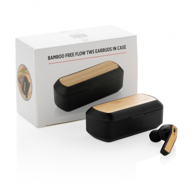 Logo trade promotional giveaways image of: Bamboo Free Flow TWS earbuds in case