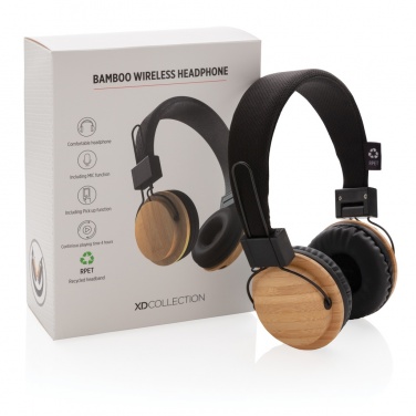 Logo trade promotional gifts image of: Bamboo wireless headphone