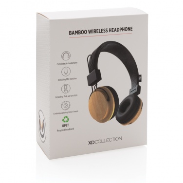 Logo trade promotional gifts image of: Bamboo wireless headphone