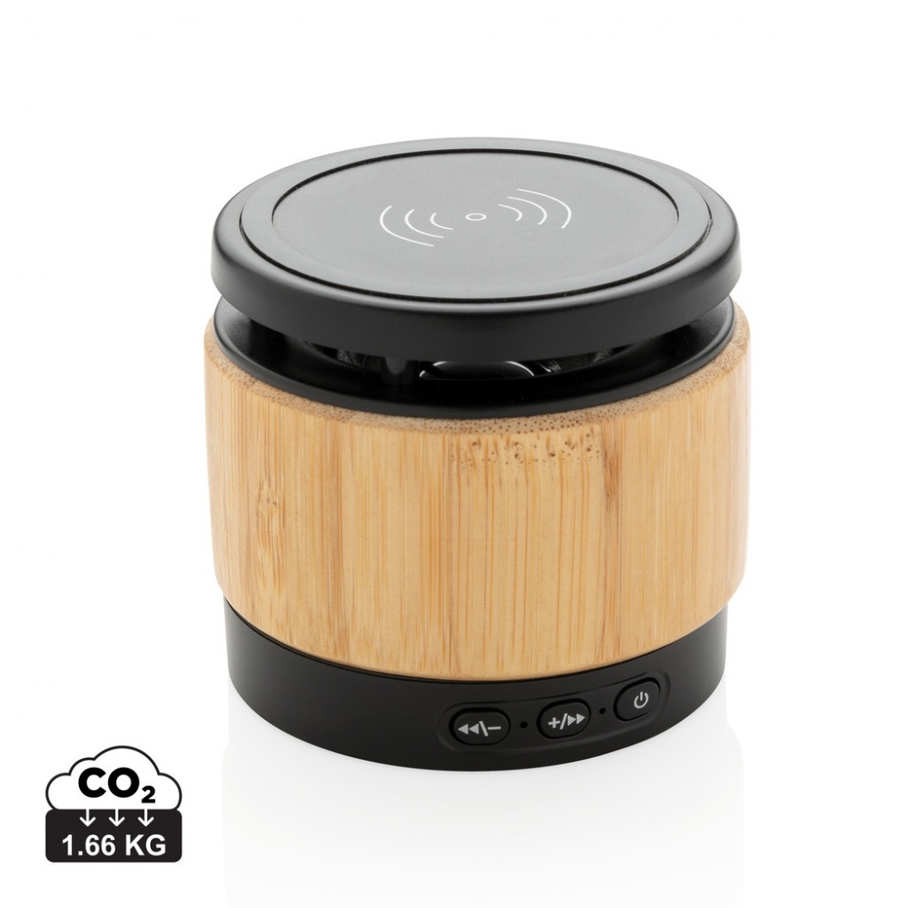 Logo trade promotional item photo of: Bamboo wireless charger speaker