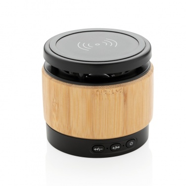 Logo trade promotional giveaway photo of: Bamboo wireless charger speaker