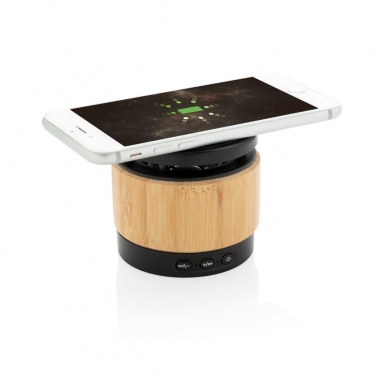 Logotrade promotional product image of: Bamboo wireless charger speaker