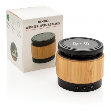 Logo trade corporate gift photo of: Bamboo wireless charger speaker