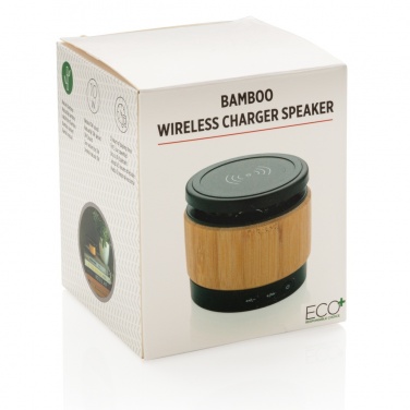 Logo trade promotional product photo of: Bamboo wireless charger speaker