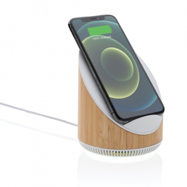 Logo trade promotional giveaway photo of: Ovate bamboo 5W speaker with 15W wireless charger
