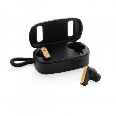 Logo trade business gift photo of: RCS recycled plastic & bamboo TWS earbuds