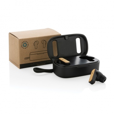 Logo trade advertising products picture of: RCS recycled plastic & bamboo TWS earbuds