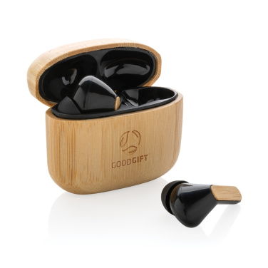 Logotrade promotional gift picture of: Bamboo TWS earbuds with RCS recycled plastic