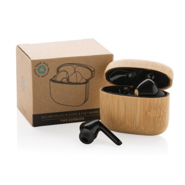 Logotrade promotional gifts photo of: Bamboo TWS earbuds with RCS recycled plastic