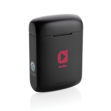 Logo trade promotional giveaway photo of: Skywave RCS recycled plastic solar earbuds