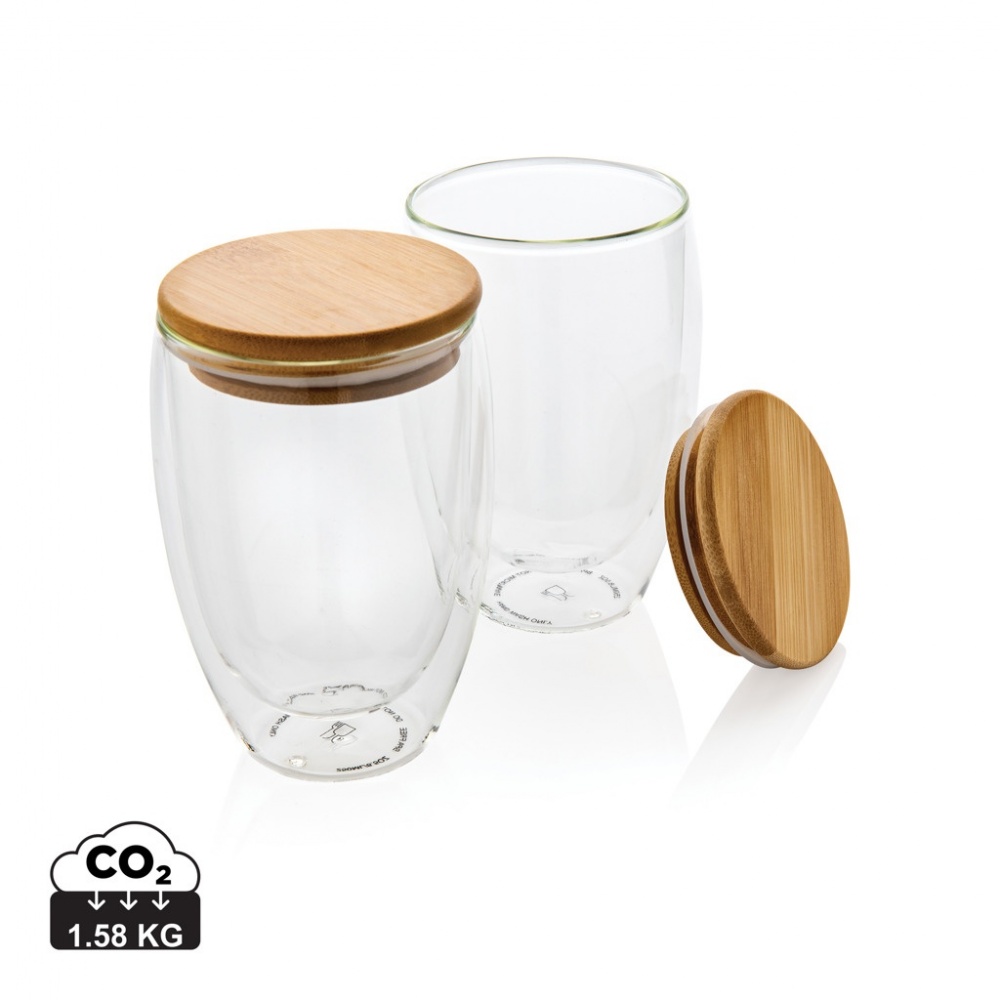 Logo trade promotional giveaway photo of: Double wall borosilicate glass with bamboo lid 350ml 2pc set