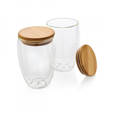 Logotrade business gifts photo of: Double wall borosilicate glass with bamboo lid 350ml 2pc set