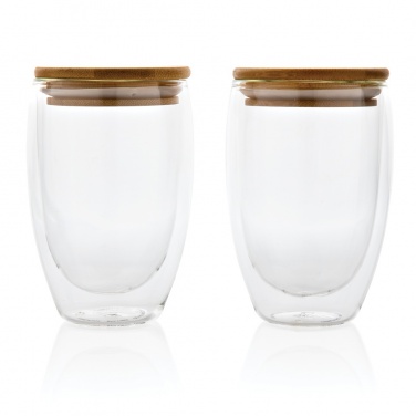 Logotrade promotional product picture of: Double wall borosilicate glass with bamboo lid 350ml 2pc set