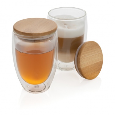 Logotrade promotional gift image of: Double wall borosilicate glass with bamboo lid 350ml 2pc set