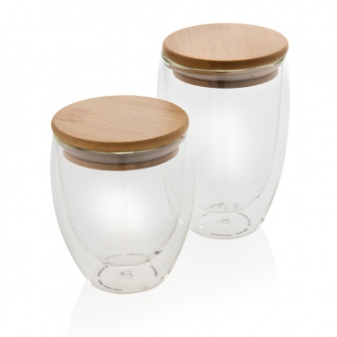 Logotrade corporate gift image of: Double wall borosilicate glass with bamboo lid 350ml 2pc set