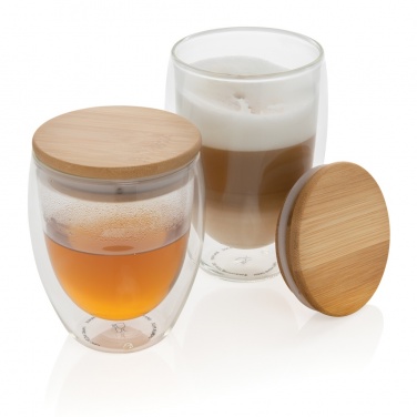 Logotrade business gift image of: Double wall borosilicate glass with bamboo lid 350ml 2pc set