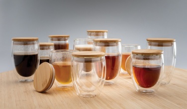 Logo trade business gift photo of: Double wall borosilicate glass with bamboo lid 350ml 2pc set