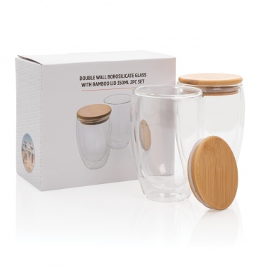 Logotrade business gift image of: Double wall borosilicate glass with bamboo lid 350ml 2pc set