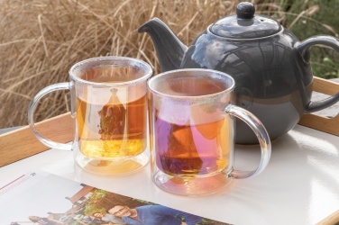 Logo trade promotional merchandise photo of: Deluxe double wall electroplated glass mug