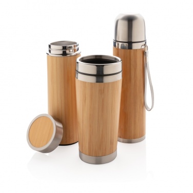 Logo trade promotional items image of: Bamboo vacuum travel flask