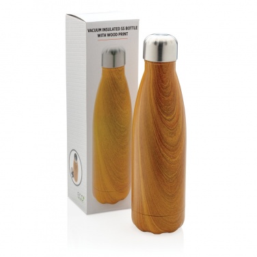 Logo trade promotional merchandise picture of: Vacuum insulated stainless steel bottle with wood print