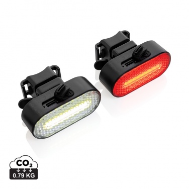 Logotrade advertising products photo of: Lumino RCS recycled plastic USB re-chargeable bike light set