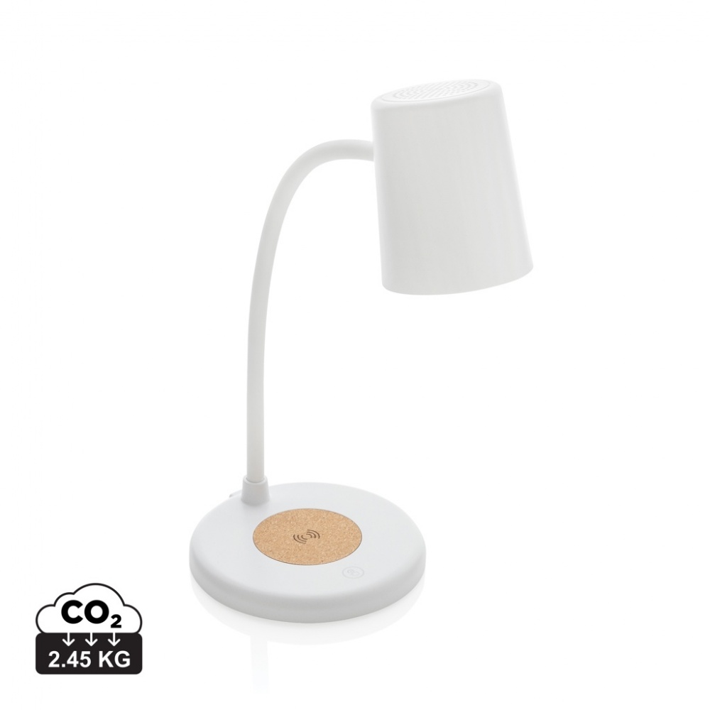 Logo trade promotional gift photo of: Zenara RCS recycled plastic and cork 15W wireless desk lamp