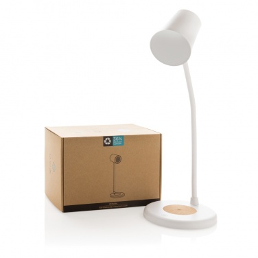 Logotrade promotional product image of: Zenara RCS recycled plastic and cork 15W wireless desk lamp