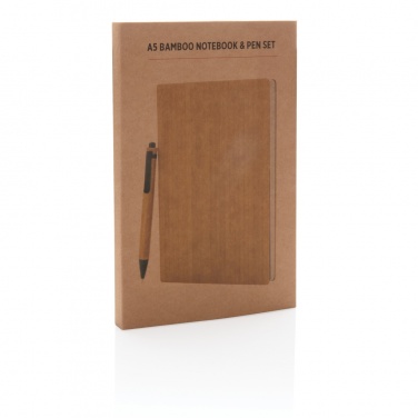 Logo trade business gifts image of: A5 Bamboo notebook & pen set