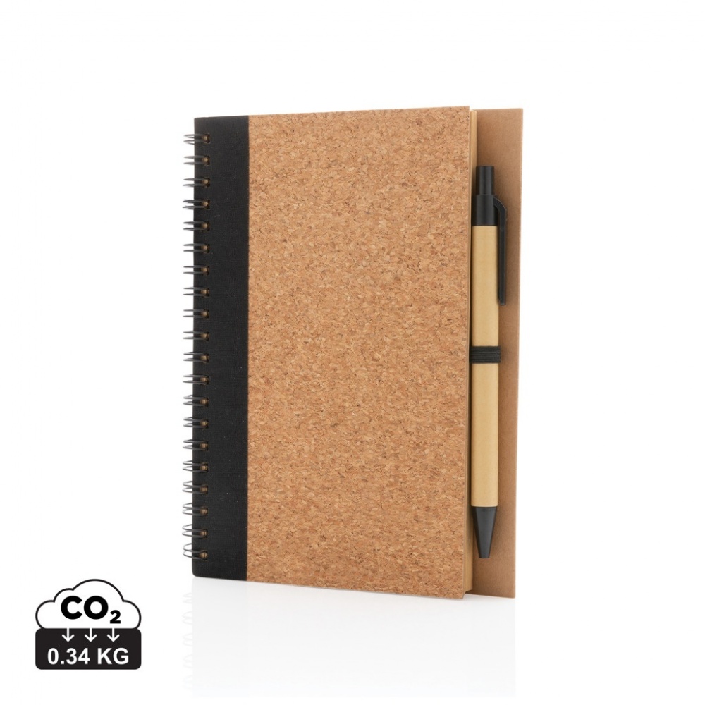 Logo trade promotional gifts image of: Cork spiral notebook with pen