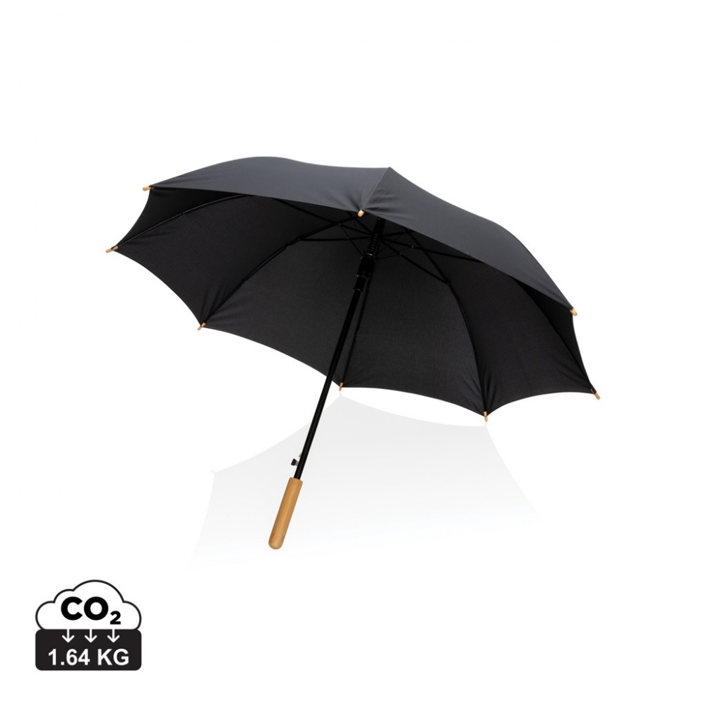 Logo trade business gifts image of: 23" Impact AWARE™ RPET 190T auto open bamboo umbrella