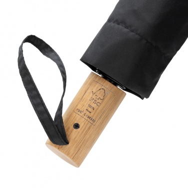 Logo trade promotional merchandise picture of: Kaycey 21" AWARE™ RPET Acacia wood mini auto open umbrella