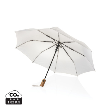 Logotrade promotional products photo of: Kaycey 21" AWARE™ RPET Acacia wood mini auto open umbrella