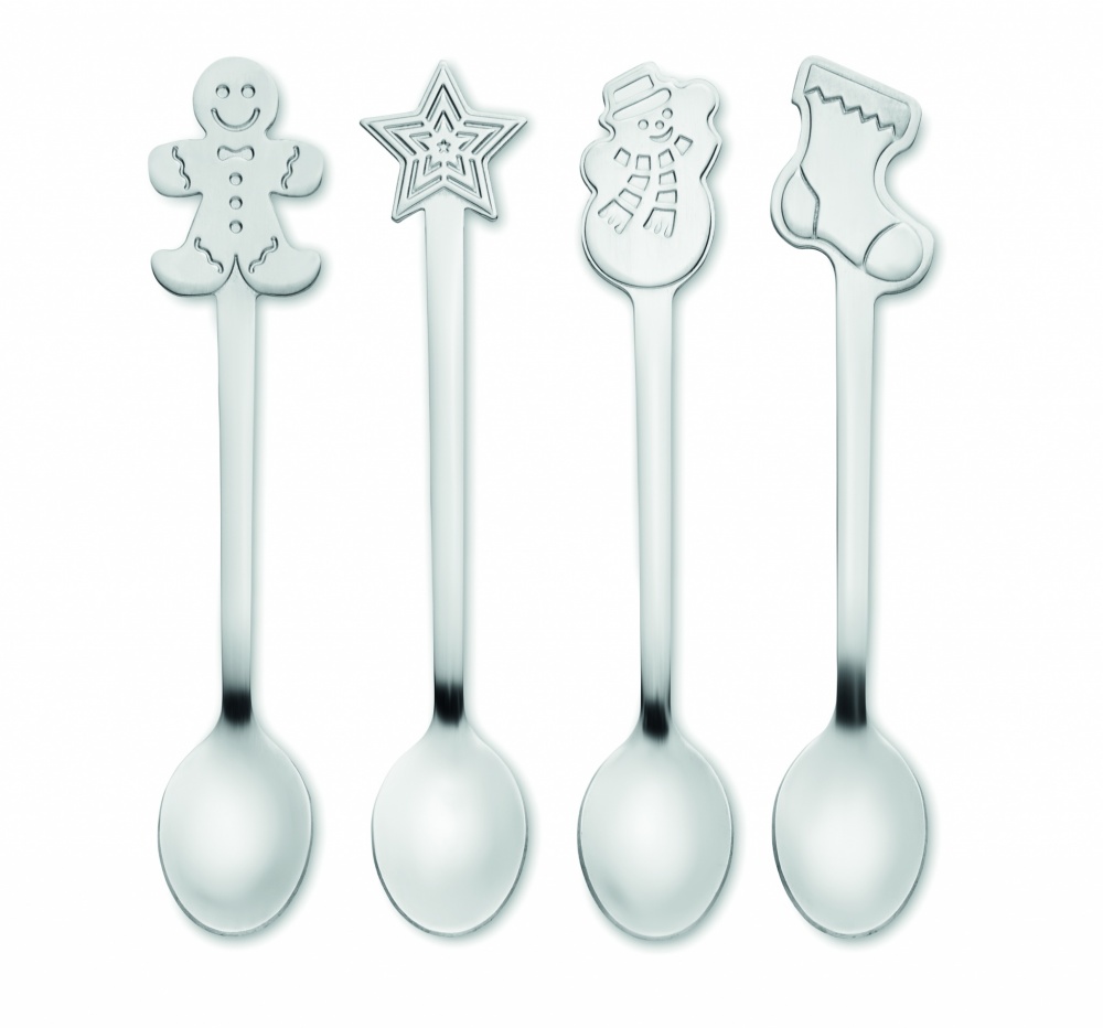 Logo trade business gifts image of: Set of 4 Christmas tea spoon